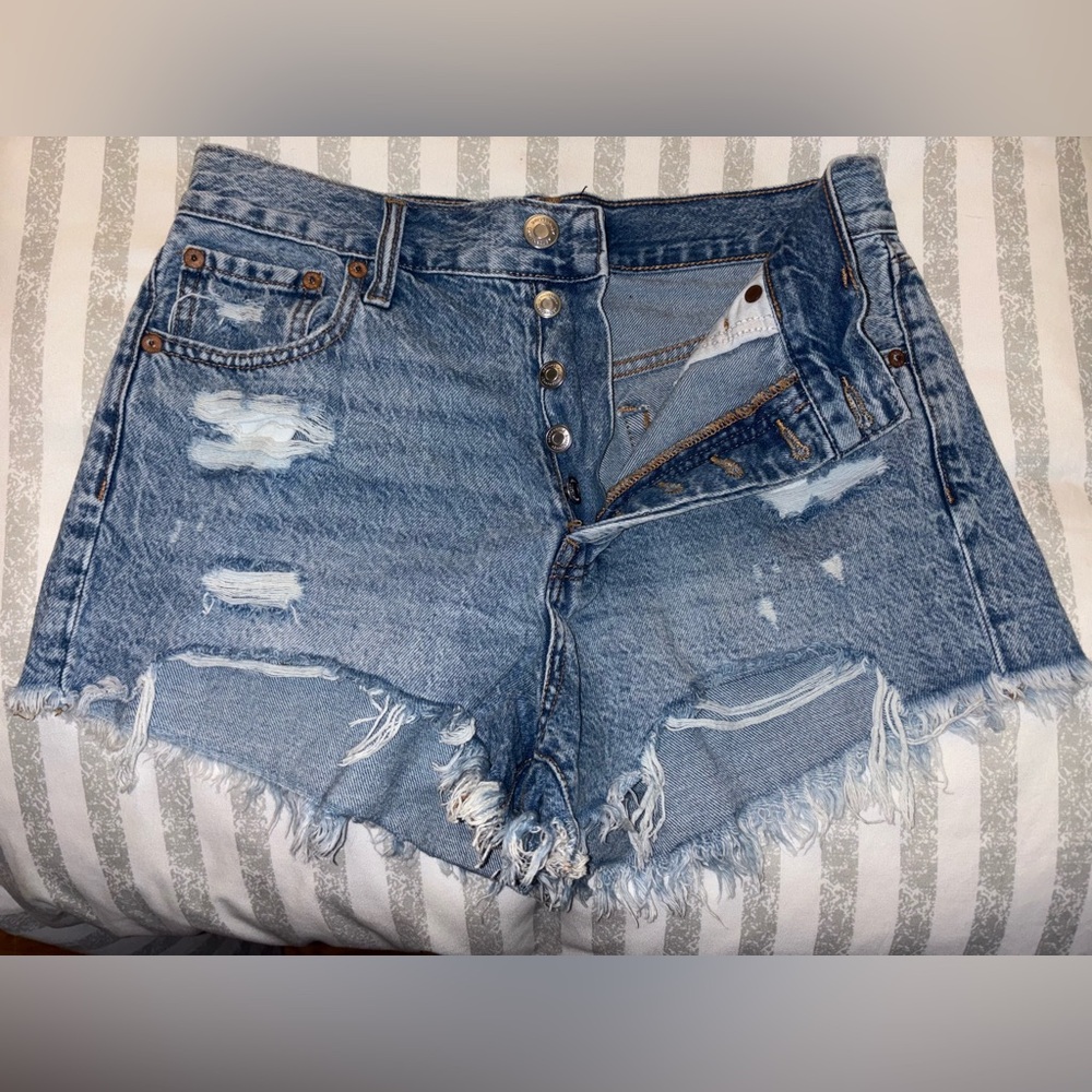 Aeropostale Blue Boyfriend Distressed Jean Shorts